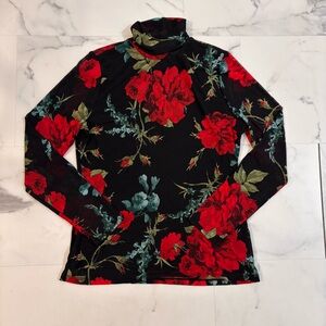 🌹I.N.C. International Concepts🌹 Floral Sheer Turtleneck Top